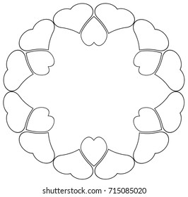Round frame of hearts in black color
