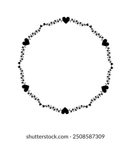Round frame with hearts. Black silhouette. Front view. Vector simple flat graphic illustration. Isolated object on white background. Isolate.