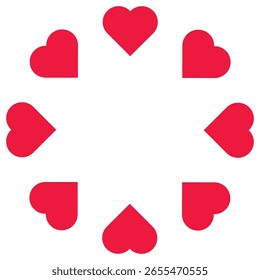 Round frame of hearts  for decorating greeting cards, wedding invitations. Template for postcard.