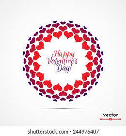 Round frame of hearts in five rows with the text. Vector illustration.