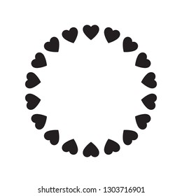 Round frame of hearts, isolated vector romantic round frames with hearts for decorating greeting cards, wedding invitations