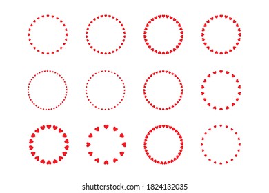 Marco redondo de corazones, aislado vectorial de marcos redondos románticos con corazones para decorar tarjetas de saludo, invitaciones de boda