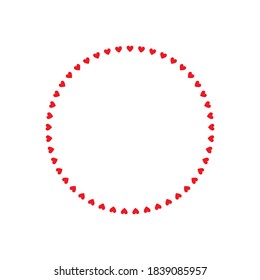 Round frame of hearts, isolated vector romantic round frames with hearts for decorating greeting cards, wedding invitations