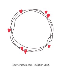 Round frame with hearts on a white background. Postcard for the holiday Valentine's Day card