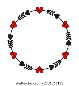 Un marco redondo de corazones atravesados por flechas. Silueta de color. Vista frontal. Vector simple ilustración gráfica plana. Objeto aislado sobre un fondo blanco.