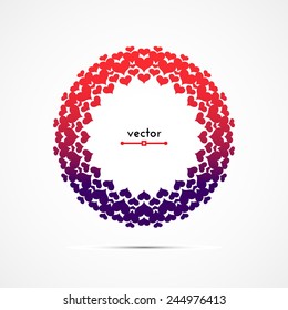 Round frame of hearts in seven rows. Vector illustration.