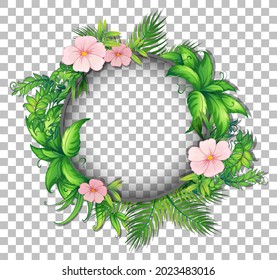 Round frame with hibiscus flowers on transparent background illustration