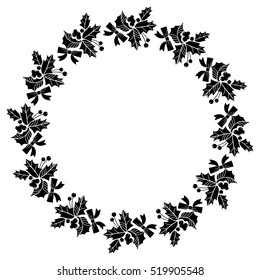 Round frame with holly berries silhouettes. Copy space. Vector clip art.