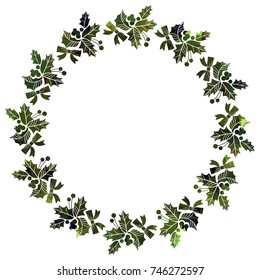 Round frame with holly berries silhouettes. Copy space. Christmas design decor element. Vector clip art.