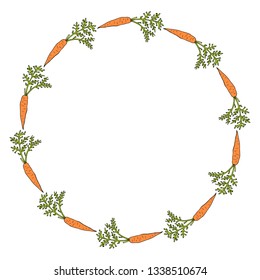 Round frame with horizontal carrots. Isolated wreath on white background for your design
