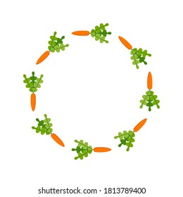 Round frame with horizontal carrots. Isolated wreath on white background for your design