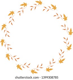 Round frame with horizontal orange branches and leaves on white background. Isolated wreath for your design.
