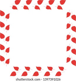 Round frame with horizontal red leaves on white background. Isolated wreath for your design.