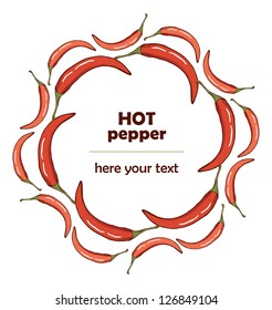 round frame of hot peppers with text