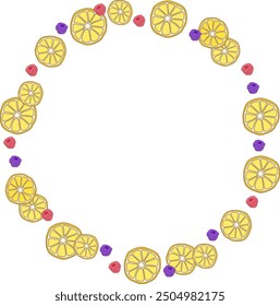 Round frame illustration of sliced ​​lemon and berries