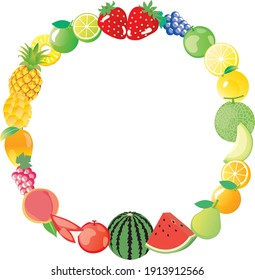 Round frame illustration of various fruit