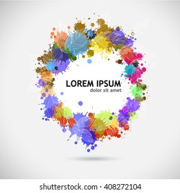 round frame with ink spots with leaves. Vector