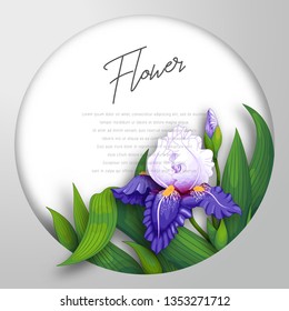 Round frame with iris flower and shadow