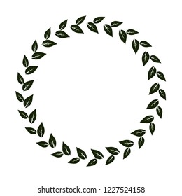Round frame with isolated dark green leaves.Decoration for greeting card,wedding invitation,save the date.Frame for your design with place for text