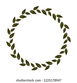 Round frame with isolated green rose leaves.Decoration for greeting card,wedding invitation,save the date.Wreath for your design with place for text