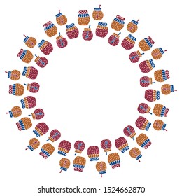 Round frame from jars of jam in Scandinavian style on a white background. Isolated template for advertising, banners, logos. Hand drawing. Vector.