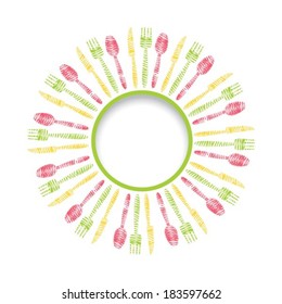 Round frame of knives, spoons and forks. Vector. EPS-10 (non transparent elements)