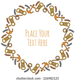 Round frame knots anchor chain  - watercolor vector template