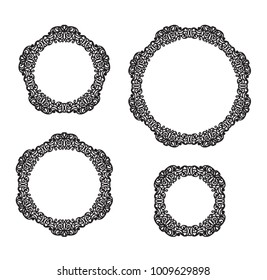 Round frame with lace border. Laser cutting template for birthday greeting card or wedding invitation. Vector openwork silhouette with abstract ornament.
