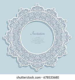 Round frame with lace border pattern, cutout paper ornament, vector circle decoration, suitable for laser cutting or wood carving