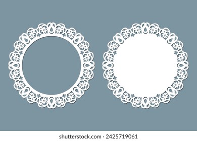 Plantilla de corte láser de marco redondo, papel cortado doily.