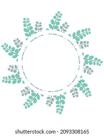 Marco redondo de la hoja. Hojas y plantas exóticas, recolectadas en una composición en un círculo sobre un fondo blanco. Plantilla floral natural. Postcard para el texto. Tarjeta de felicitación vectorial para su diseño.