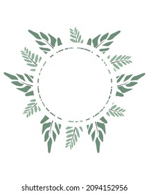 Round frame of leaf. Exotic leaves and plants, collected in a composition in a circle on a white background. Natural floral template . Postcard for your text. Vector greeting card for your design.