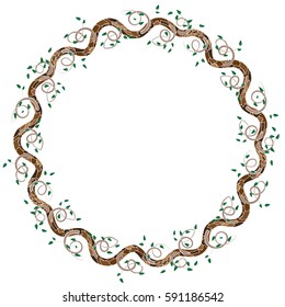 Round frame with leaves and branches. Vector illustration for card, invitations or congratulations with space for your text