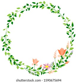 Round frame of leaves and flowers (background material)