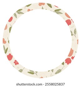 Round frame with leaves and flowers. Perfect as a photo frame, for scrapbooking, postcards, posters, invitation cards.