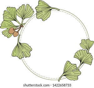 Round frame with leaves ginkgo biloba.