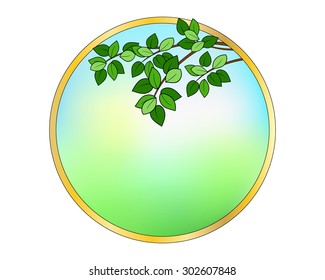 Round frame with leaves and gold border