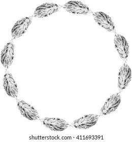 Round frame with leaves imprints for your text. Vintage floral frame. Nature circle frame. Round floral frame for your design. Nature design element. Leaves design frame. Vector nature illustration.