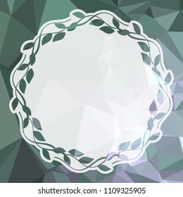 Round frame with leaves on a square mosaic background. Copy space.  Vector clip art.