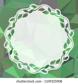 Round frame with leaves on a square mosaic background. Copy space.  Vector clip art.