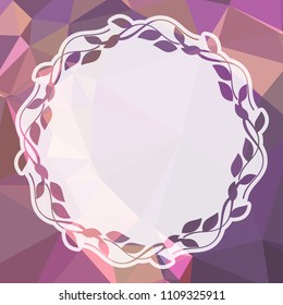 Round frame with leaves on a square mosaic background. Copy space.  Vector clip art.