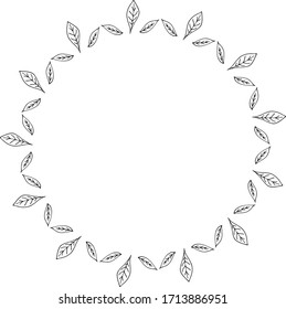 Round frame with leaves on white background. Vector image. 
