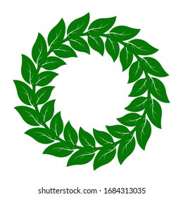 Round frame of leaves. Simple flat design for text images or drawings
