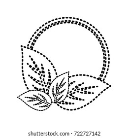 round frame with leaves sticker vector illustration