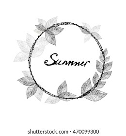 Round frame with leaves. summer. Vector