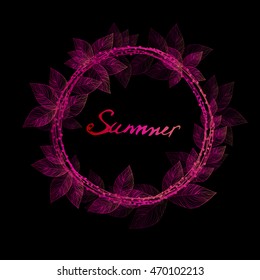 Round frame with leaves. summer. Vector