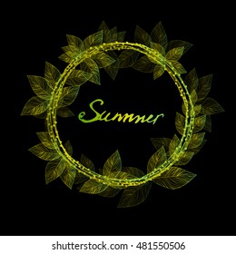 Round frame with leaves. summer. Vector