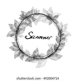 Round frame with leaves. summer. Vector
