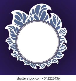 round frame with leaves in white on a blue background.vector illustration