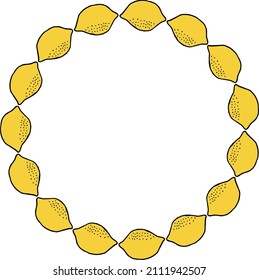 Round frame with lemon on white background. Vector image.
